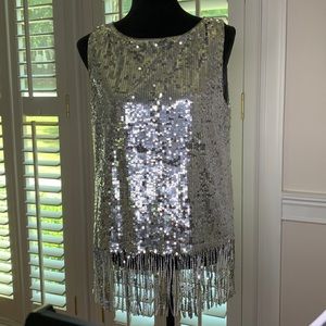 Anthropologie Silver Sequin Top